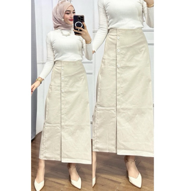ROK LUNA//ROK VARIASI KANCING SAMPING//ROK COMBED STRETCH