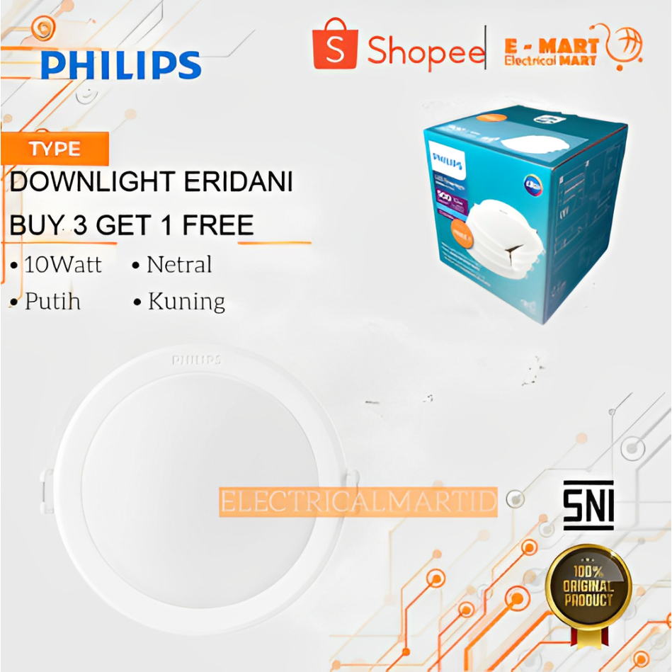 [PAKET 3 GRATIS 1] Downlight LED PHILIPS ERIDANI 10W 5inch 10 Watt D125 DL190B