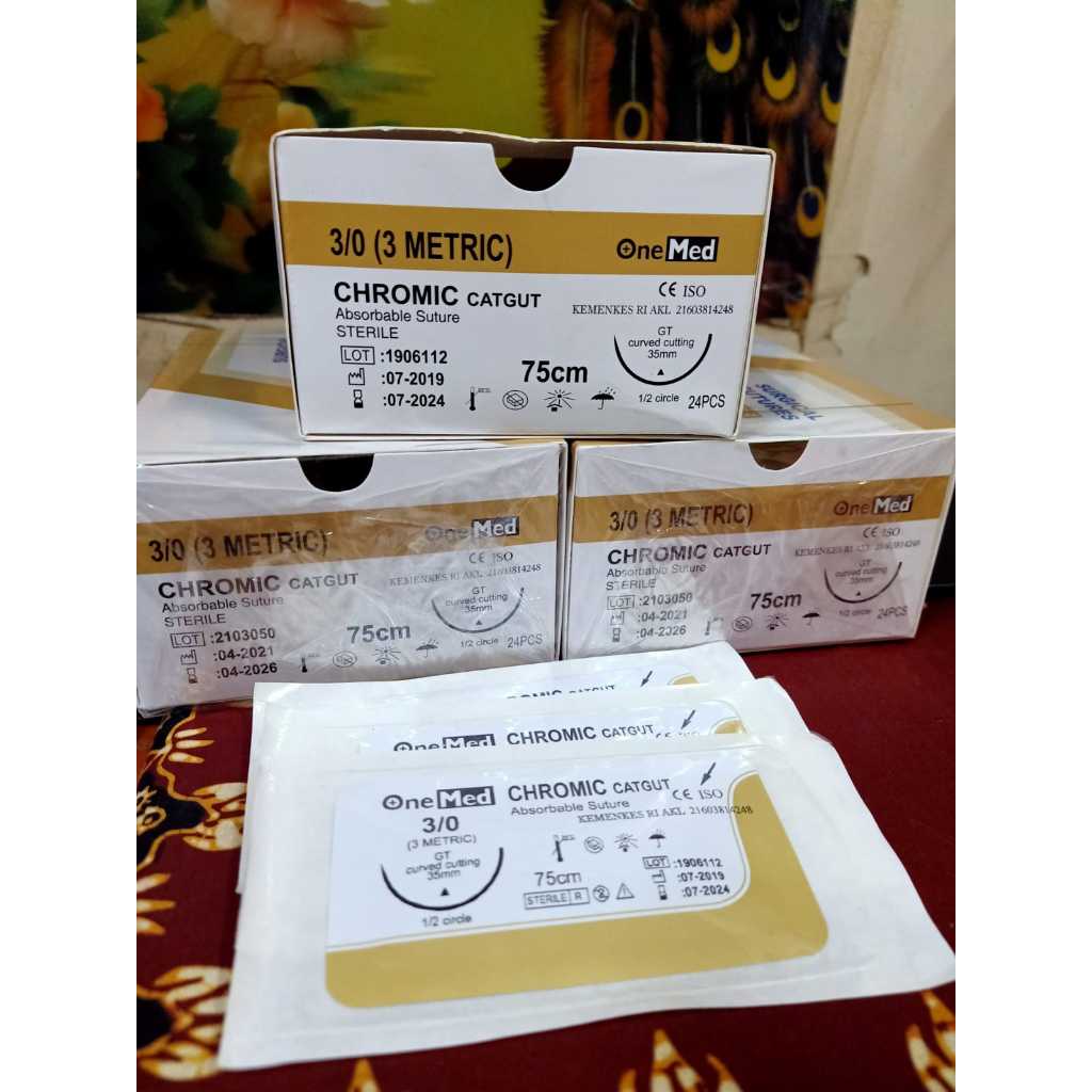 Catgut Chromic 3/0 OneMed / Benang Jahit Chromic 3/0 + Jarum OM