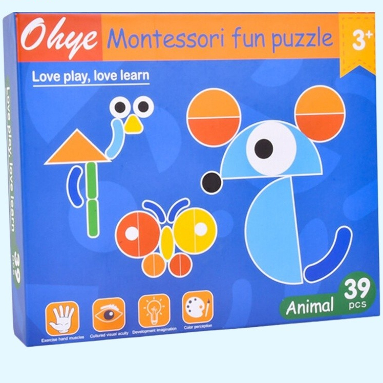 Ohye Montessori Tangram Fun Puzzle Wooden Geo Animo Blocks Mainan Geoanimo Anak Edukasi Brain Games