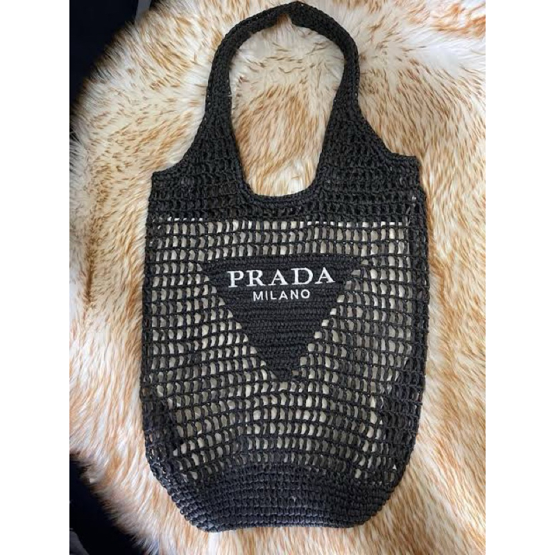 prada raffia tote bag