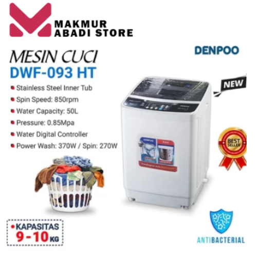 DENPOO MESIN CUCI 1 TABUNG TOP LOADING DWF093HT 9KG