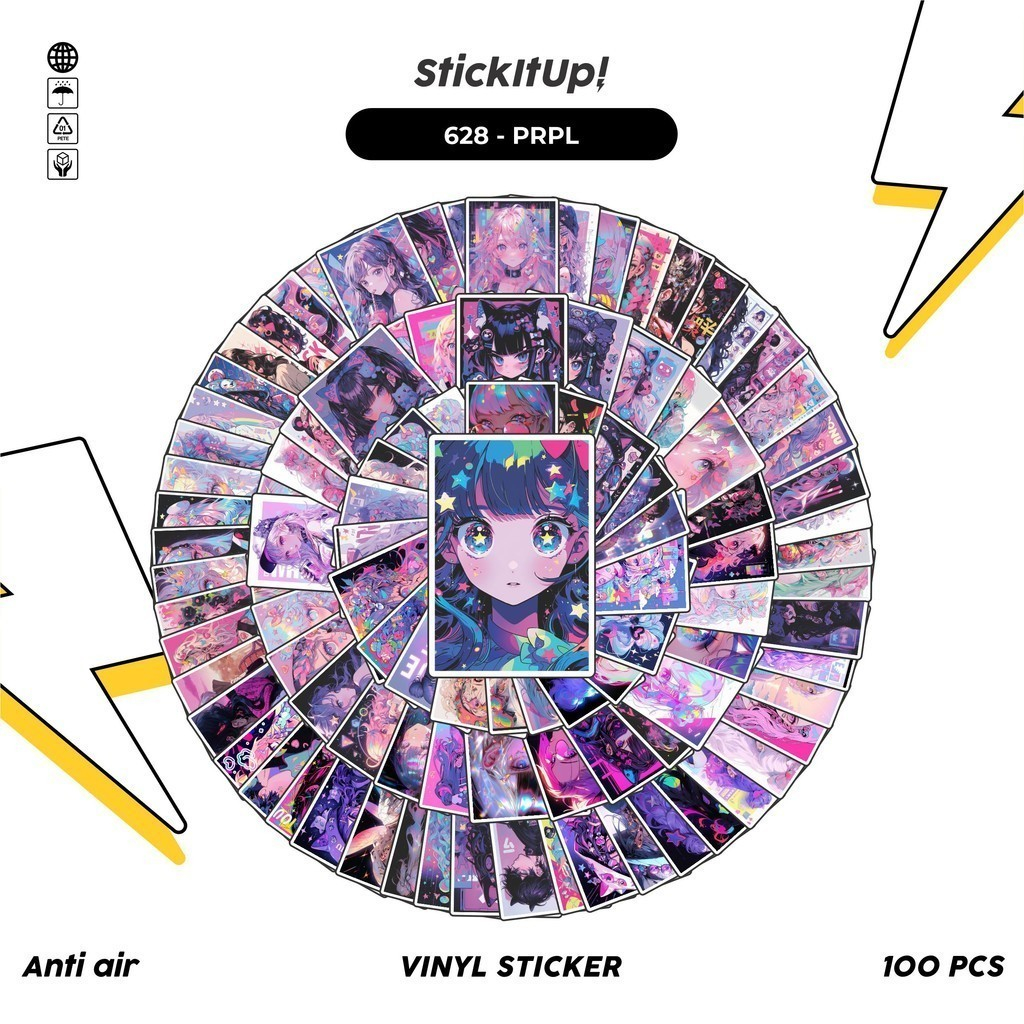 

COD 100 Pcs Stiker Pack Purple Girls Lucu Aesthetic Vynil Waterproof untuk Freebies Sticker Buku Journal Casing HP Laptop