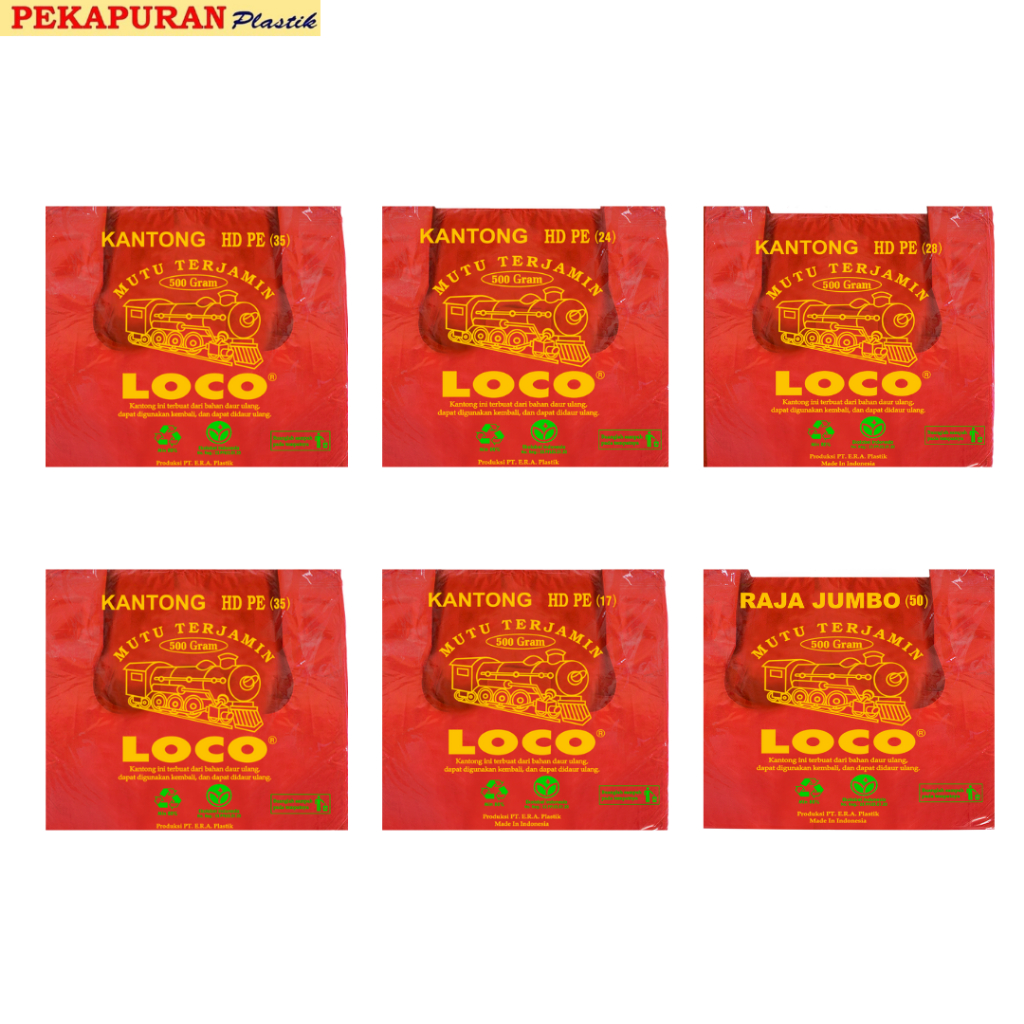 Kantong Plastik Kresek Tebal Merah HD PE Loco Uk 17/24/28/35/40/50 (1 IKAT)