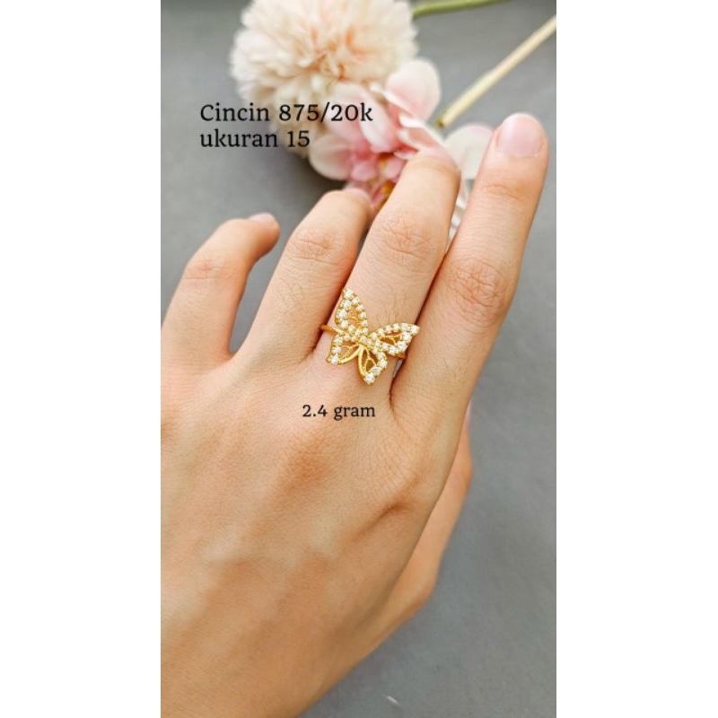 cincin kupu kupu model terbaru size 15 emas asli kadar 875