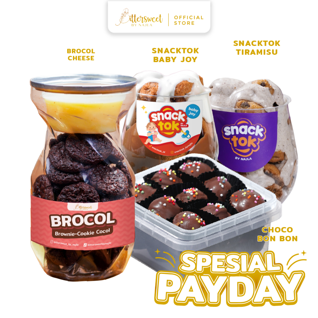 

[ SPESIAL PAY DAY ] Brocol Cheese + Snacktok Baby Joy + Snacktok Tiramisu + Choco Bonbon