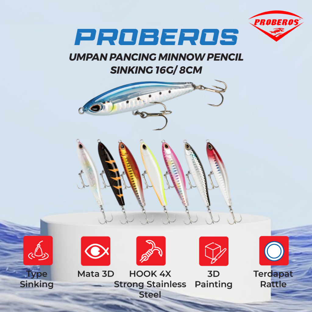 PROBEROS Umpan Lure Minnow Pencil Sinking Minnow Pencil 16g/8cm MN180