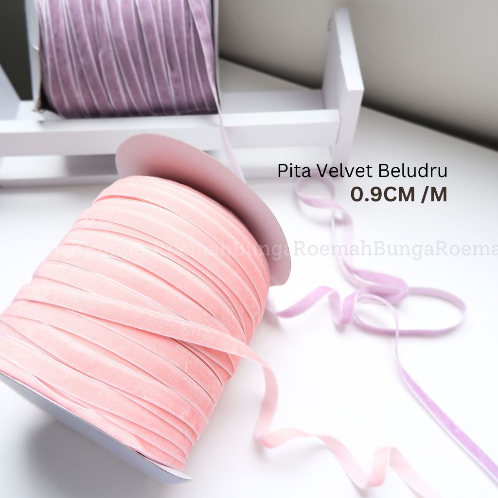 

[METER] 0.9cm Pita Velvet Beludru - Jepit Buket Bunga Kado Hadiah Ribbon RB013