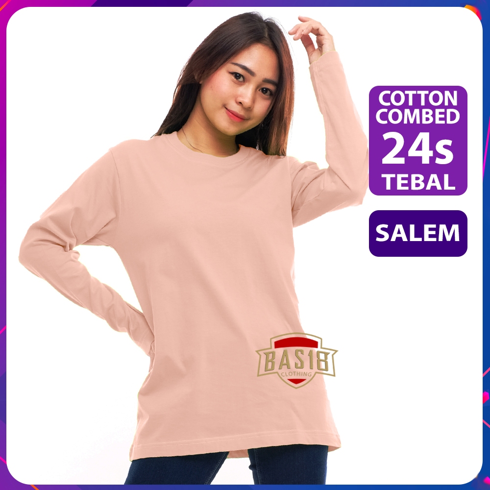 Kaos Polos 24s Cotton Combed Premium Asli Pink Salem Lengan Panjang