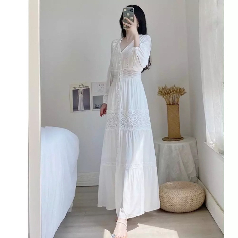 DRESS MAXI PUTIH PREMIUM / KOREAN WHITE MAXI DRESS