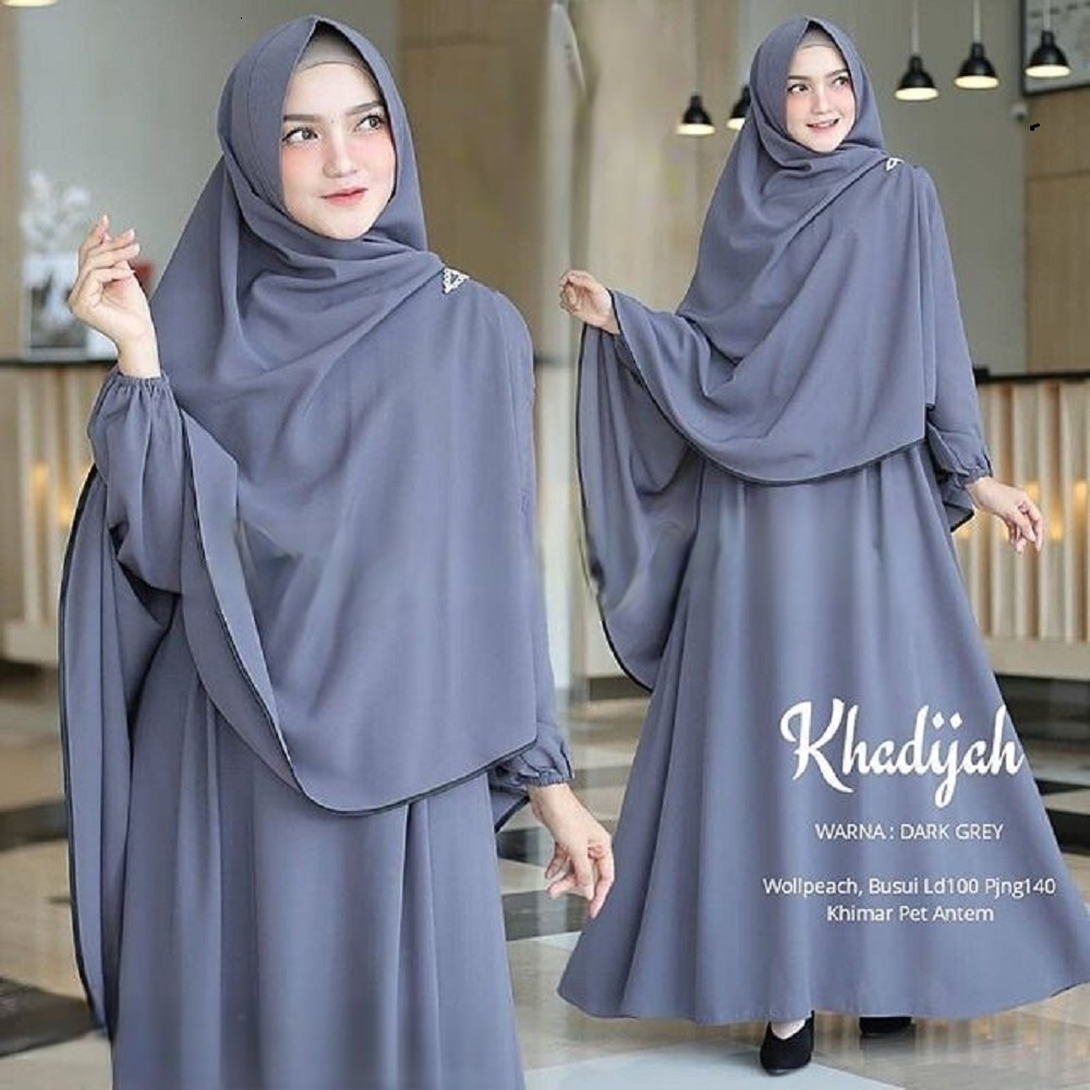 Khadijah Syari Set Hijab Baju Gamis Jumbo Ld 125 Set Kerudung Wanita Dewasa Baju Muslim Pengajian Ib