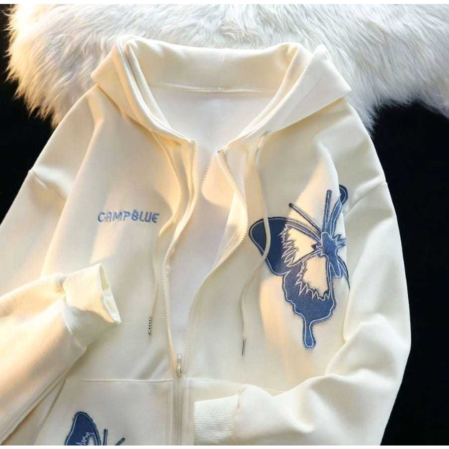 ZIPPER CAMPBLUE JACKET OVERSIZE WANITA | JACKET ZIPPER HOODIE KOREAN STYLE KEKINIAN