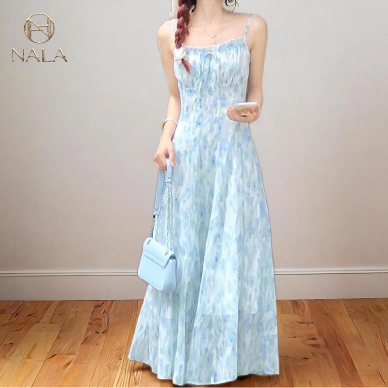 Bloom blue floral dress import / Long dress / Korean look