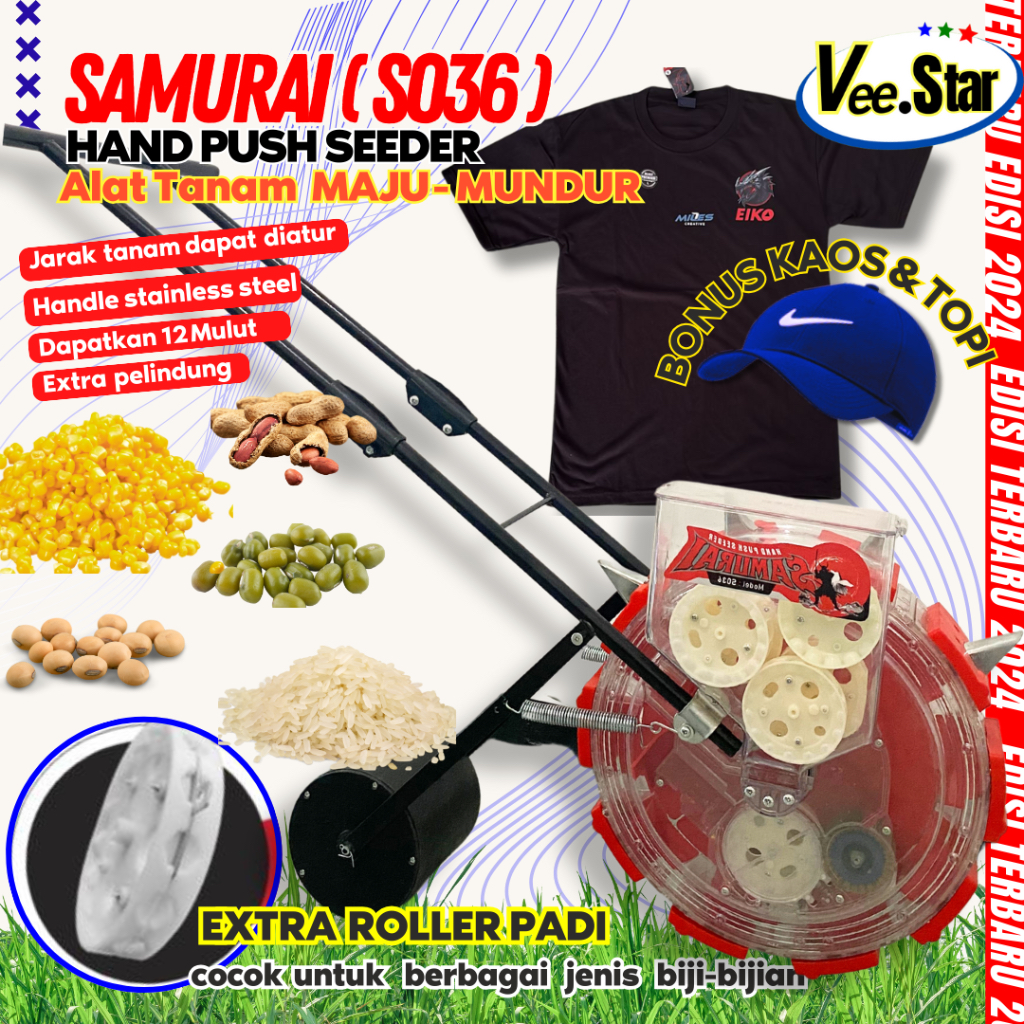 Berkahbaroka28 Alat Tanam Jagung Dorong Kacang Padi Biji-Bijian Samurai Hand Push Seeder Samurai