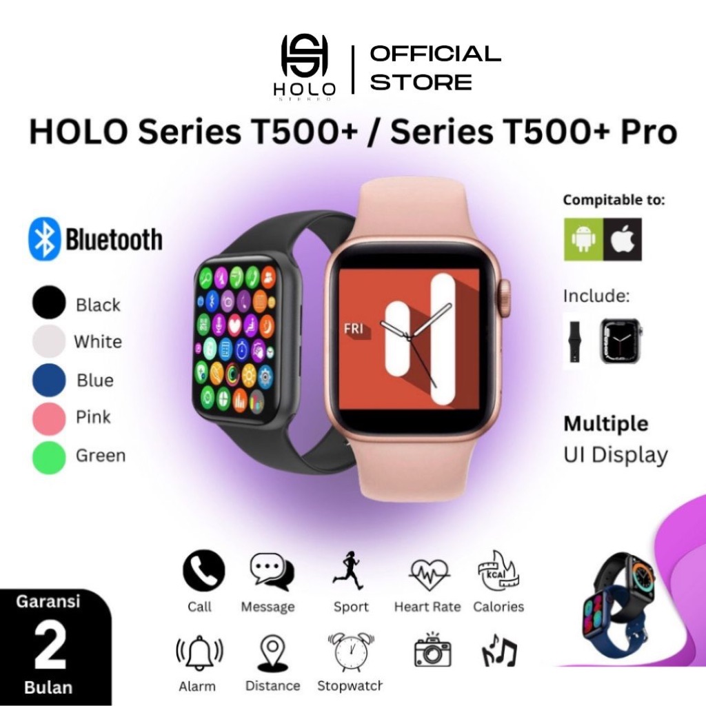 HOLO - Series T500+, T500 + Pro Original Smartwatch Double Strap Jam Pintar ,Bisa Telfon , Pria Dan 