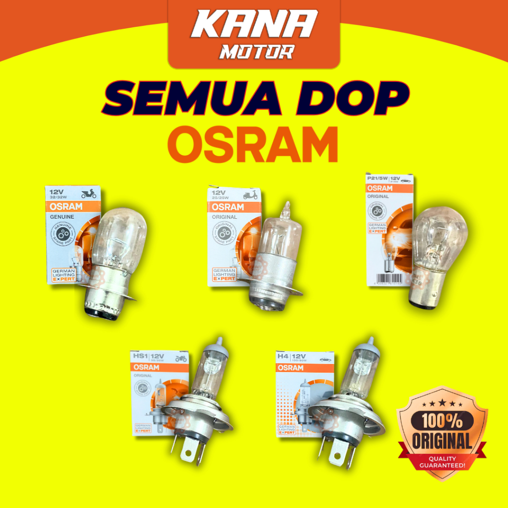 BOHLAM LAMPU DEPAN BELAKANG DOP STOP MOTOR BEBEK MATIC OSRAM - P21 12V 5W H4 90W HS1 35W 12V KAKI 1 