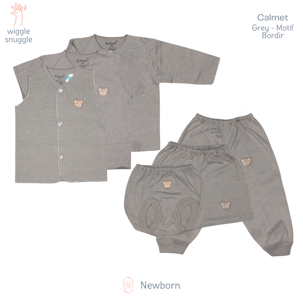 Paket 3 Model Baju Bayi Newborn - Calmet Motif Bordir Grey