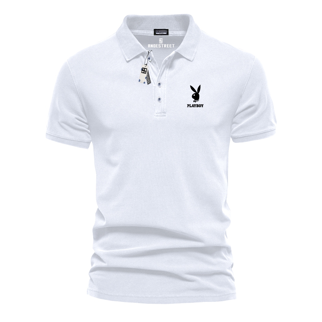 COD T-shrit POLO kerah Playboy Font Hitam Kaos Kerah Dewasa Shirt / Kaos Wangki Pria Polo / Kaos Ser