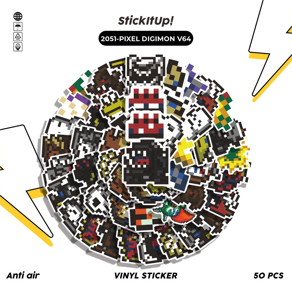 

COD✨ 50 Pcs Stiker Pack PIXEL DIGIMON V64 Lucu Aesthetic Vynil Waterproof untuk Freebies Sticker Buku Journal Casing HP Laptop