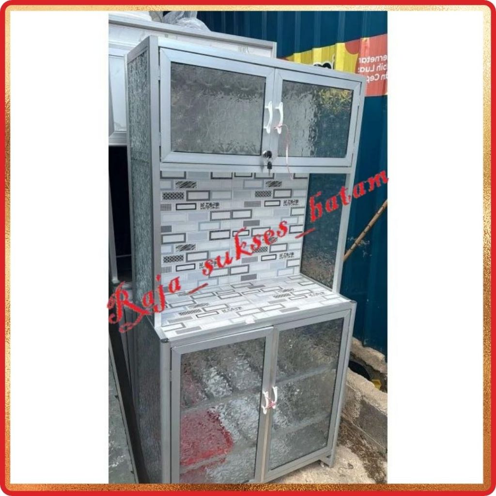 Rak Piring Kaca 2 Pintu Rak Piring Aluminium 2 Pintu Kaca Motif BATAM