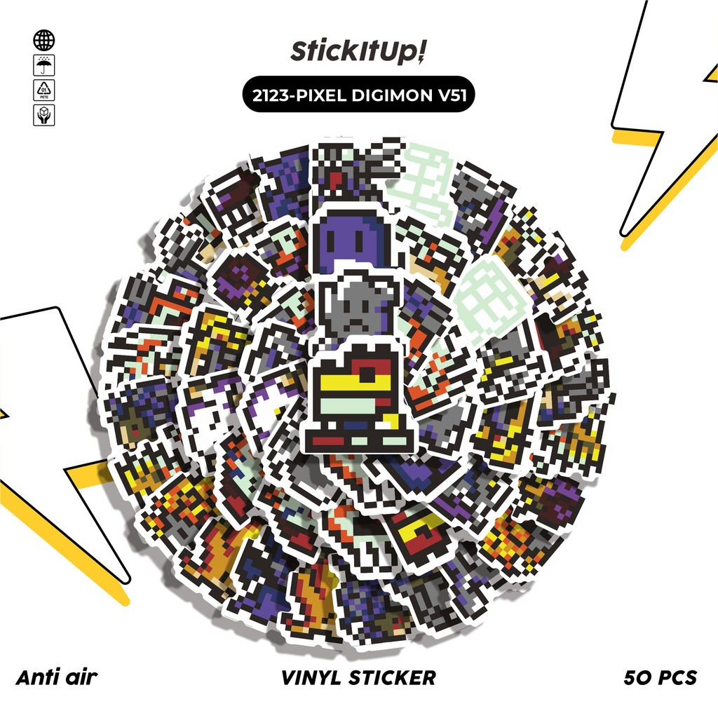 

COD✨ 50 Pcs Stiker Pack PIXEL DIGIMON V51 Lucu Aesthetic Vynil Waterproof untuk Freebies Sticker Buku Journal Casing HP Laptop