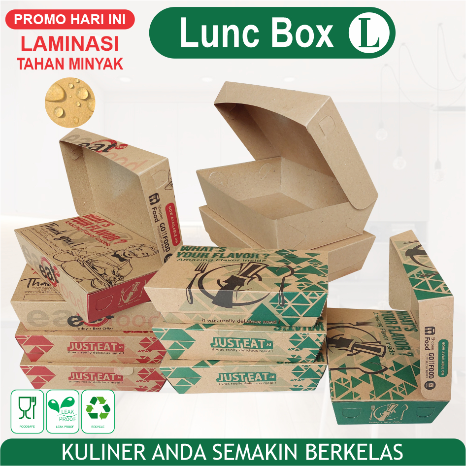 LUNCH BOX L  PAPER BOX MAKANAN KOTAK NASI UKURAN S M L KERTAS KRAFT COKLAT LAMINASI TEBAL 290gsm