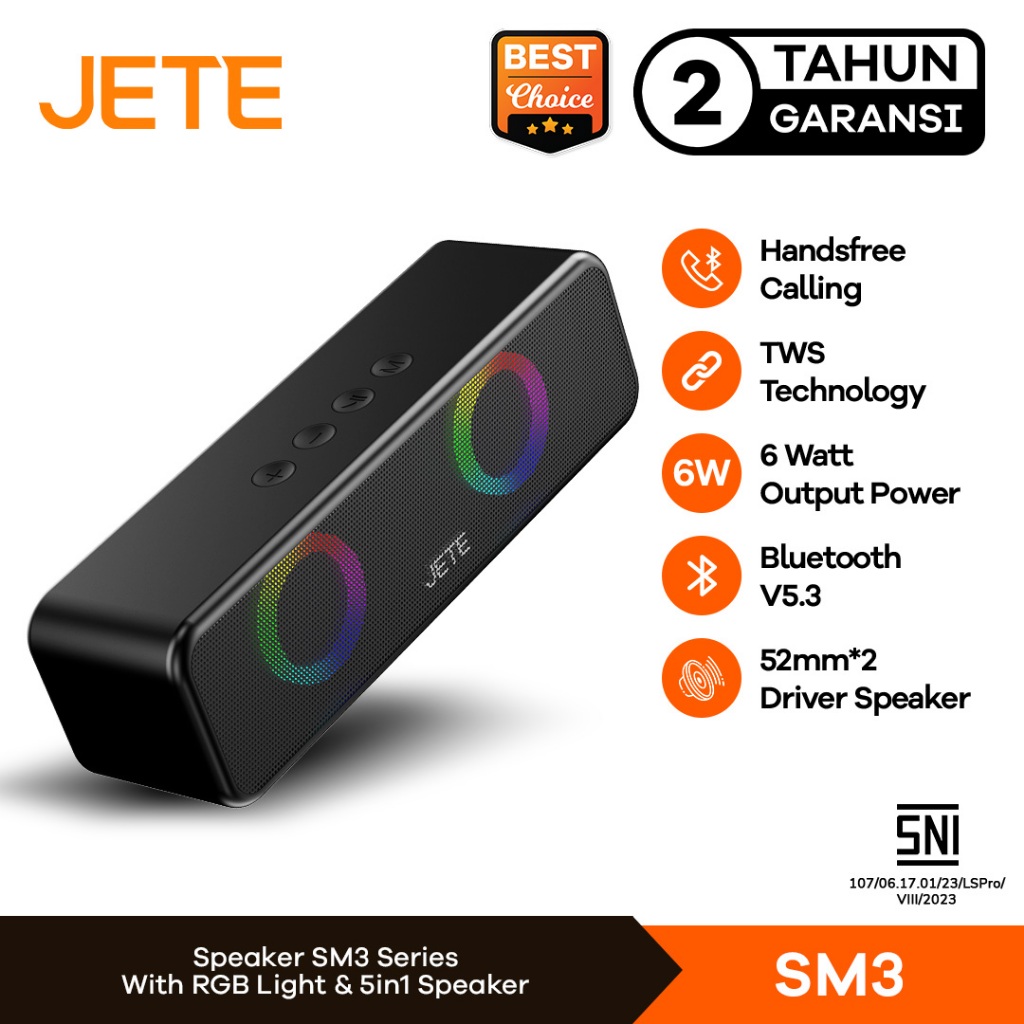 Speaker Bluetooth Portable BT V5.3 6Watt JETE SM3 with LED Light - Garansi 2th