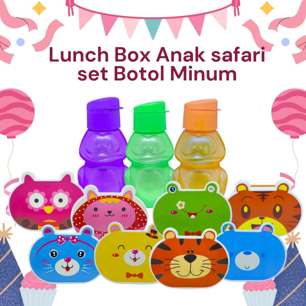 PAKET SOUVENIR MURAH Lunch Box Anak Safari Set Botol Minum Anak Murah |Souvenir ulang tahun