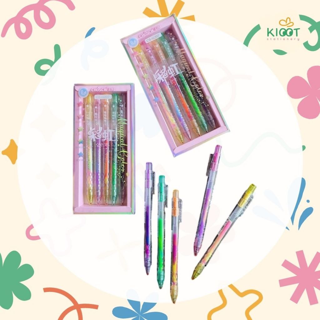 

Kioot - Bolpen Gel Pelangi / Rainbow Pen 1 Set 5 Pcs Pulpen Anak Drawing Pen Warna Chosch CSG-207