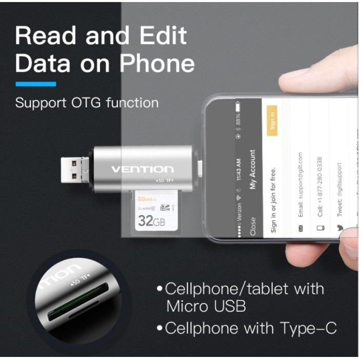 VENTION Card Reader 5in1 with OTG Micro USB & TYPE-C - CCJ