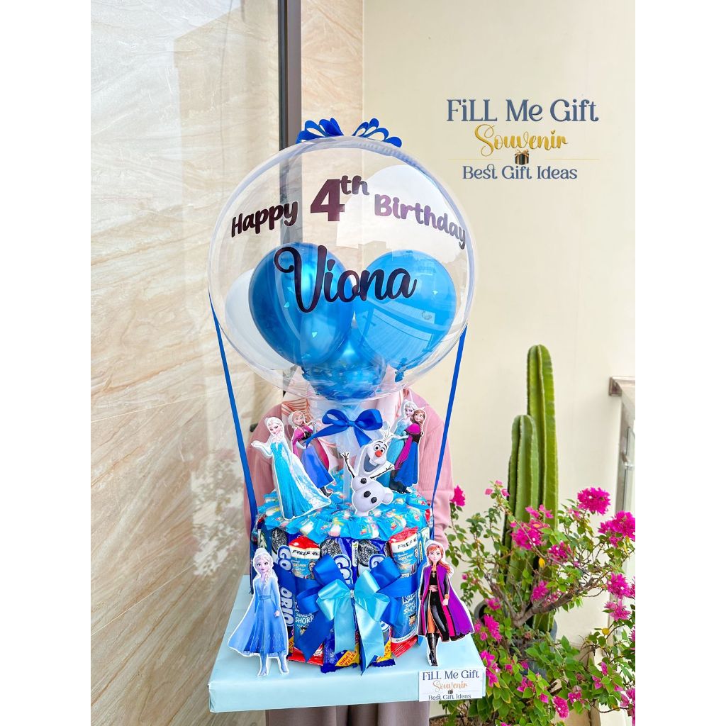 Frozen Elsa Anna Balon Snack Lucu Ulang Tahun Bucket Ballon + Topper Tema Birthday