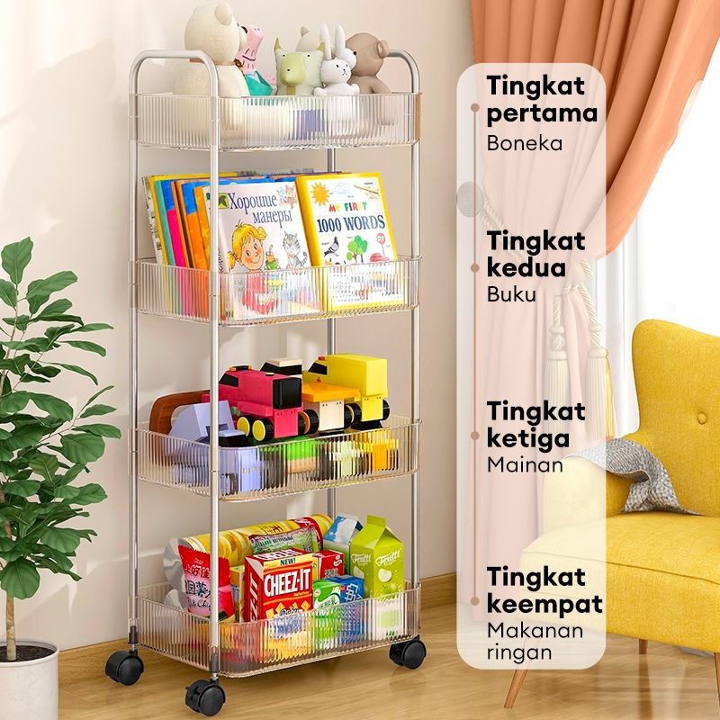 HANAFYU66 RAK TROLI SUSUN STAINLESS STEEL RAK KOSMETIK SERBAGUNA RAK KAMAR MANDI DAPUR TRANSPARAN