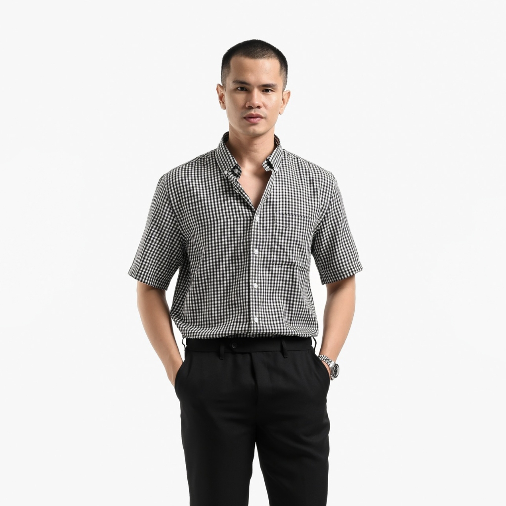 Heymale Vichy Shirt Short Sleeve Baju Kemeja Pria Lengan Pendek