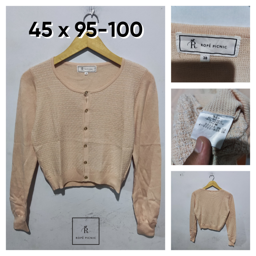 Cardigan Crop Rope Picnic Soft Pink O Neck Size M Wanita Atasan Cewek Outer Knit ED467