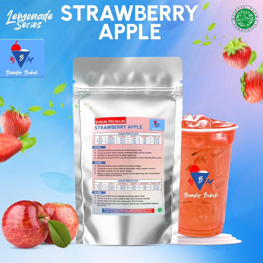 

STRAWBERRY APPLE 1KG BANDAR BUBUK MINUMAN PREMIUM READY BANYAK VARIAN RASA