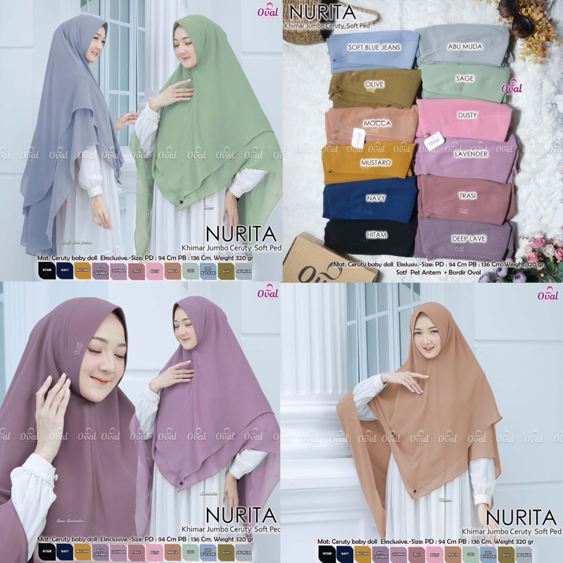 Nurita Khimar Jumbo Ceruty Softpad Khimar Original Oval Hijab Jumbo