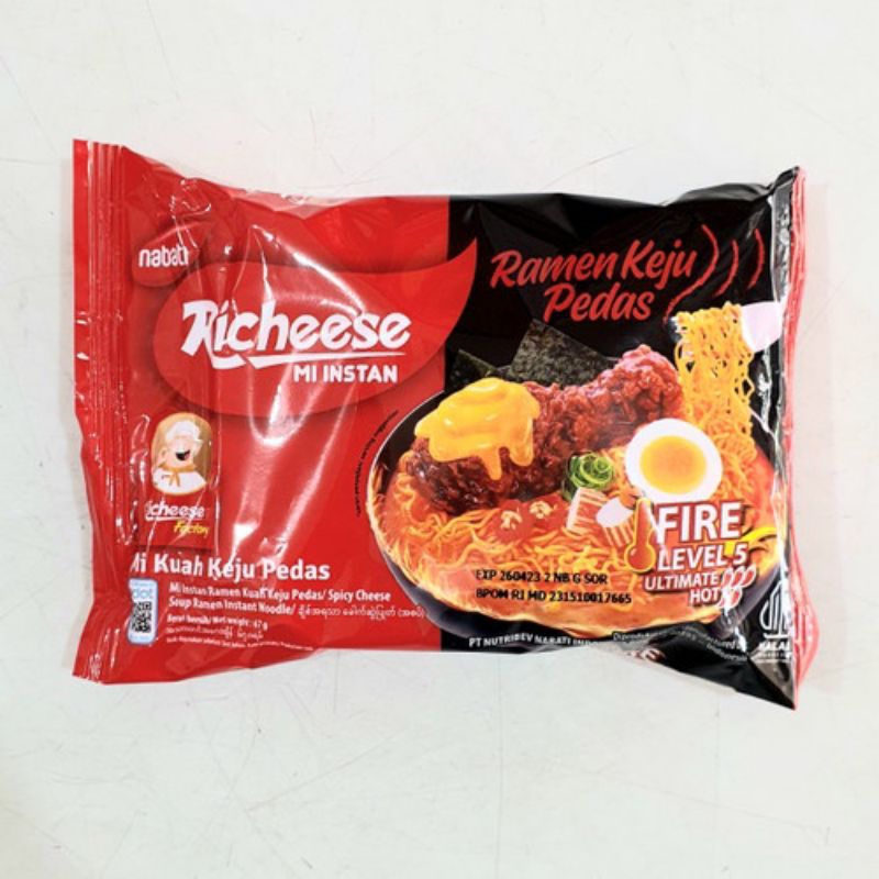 

Richeese mi instan fire level 5 - mie ramen keju pedas - indomie kuah