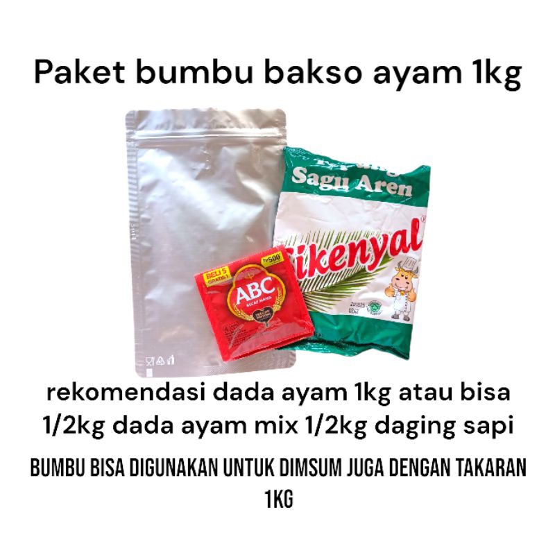 

Paket bumbu racik bakso ayam hasil kenyal dan membal untuk 1kg dada ayam