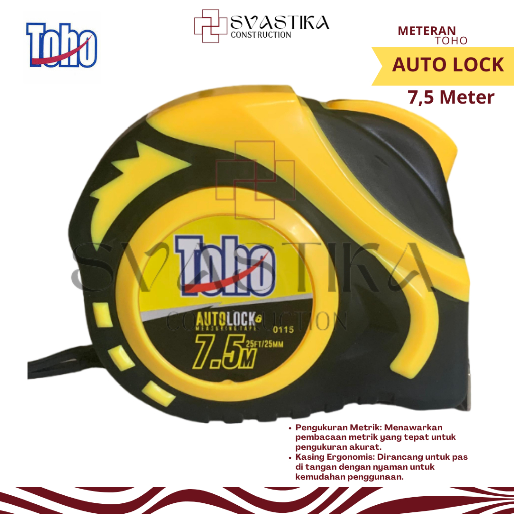 Toho Meteran Tukang Bangunan 7,5 meter Autolock Kuning