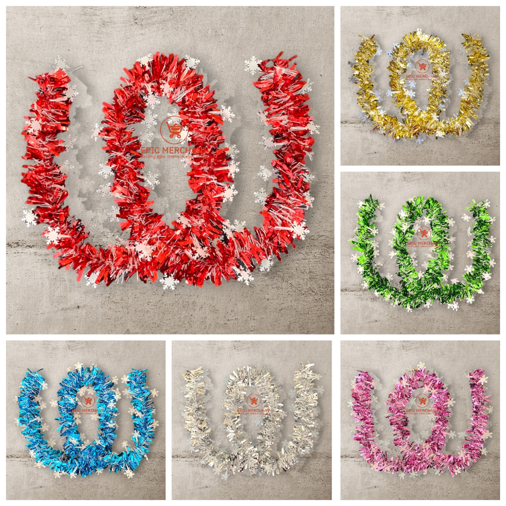 Slinger Natal Motif Salju Snow 2 Meter Gold Red Green Silver Blue Pink Premium