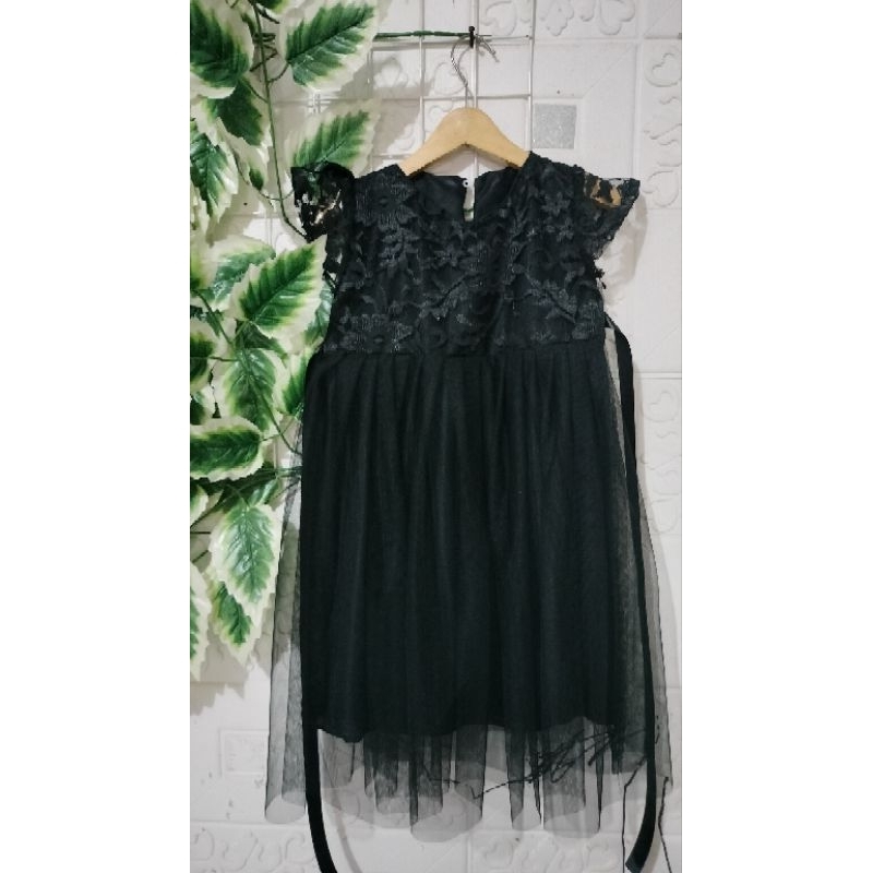 RB Dress brukat anak, gaun anak warna hitam