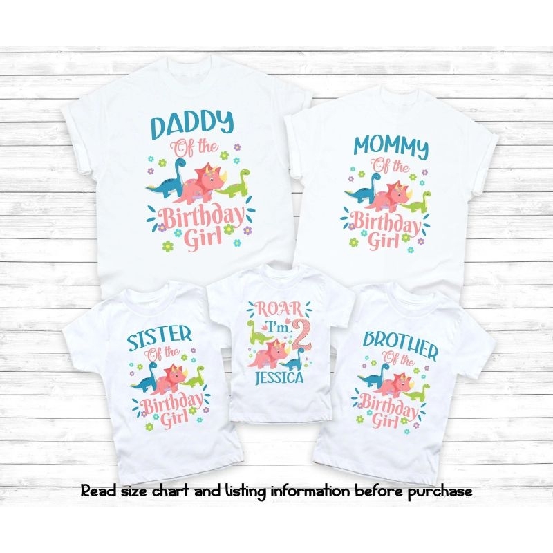 Kaos birthday girl flora Dino  bisa custom angka dan nama