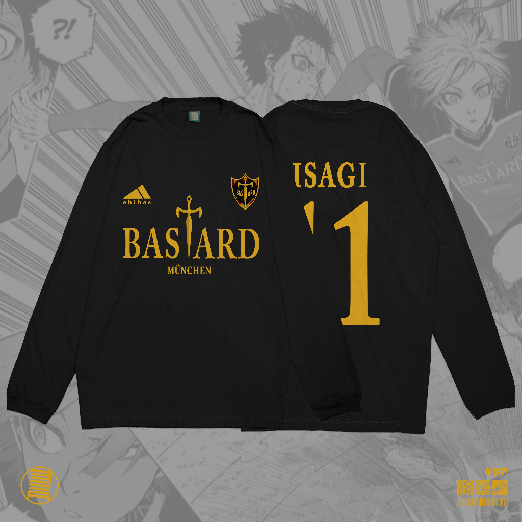 Longsleeve Bastard Munchen Isagi Kaiser Blue Lock Jersey Kaos Anime Manga Baju Wibu T-Shirt Jepang D