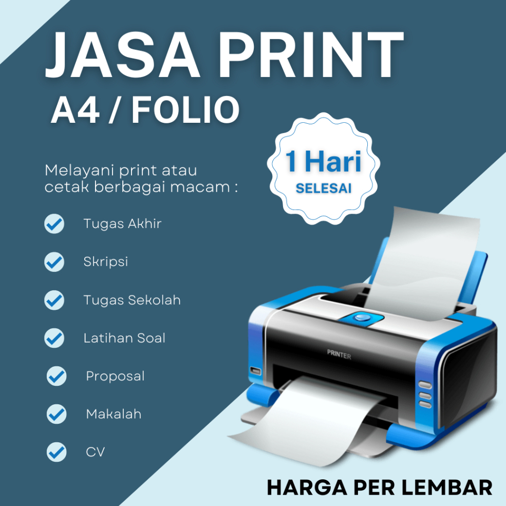 

PROMO!!! PRINT/CETAK A4/FOLIO, DOKUMEN SKRIPSI, MAKALAH, PROPOSAL, TUGAS AKHIR, DLL, BW/FULL COLOR