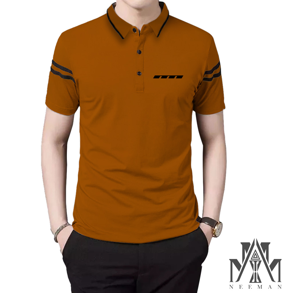 Kaos Pria Polo Saku zebra Lengan garis/Kerah Daun Pria
