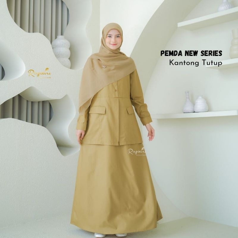 Gamis Pemda Kantong Tutup by Riyani/seragam Pemda/gamis pemda riyani/baju pemda PNS/seragam pemda wa
