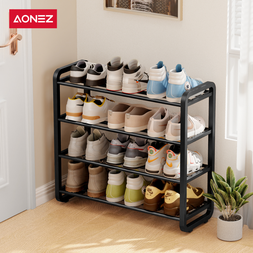 【Bayar di Tempat】AONEZ INS Fashion Style Rak Sepatu 4 Susun Minimalis Besi Bertingkat Rak Susun Sepatu