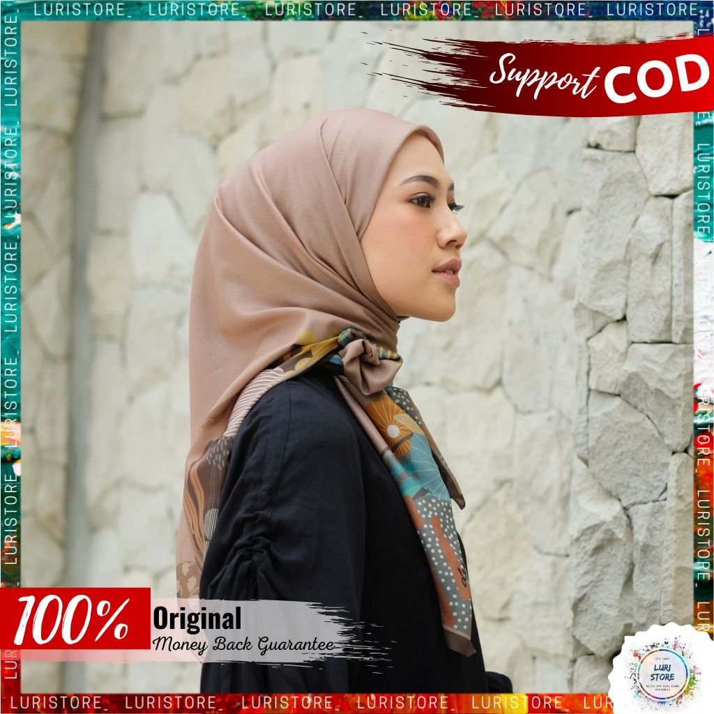 KERUDUNG DEENAY ORI ODESSA PRALINE Hijab Jilbab Segi Empat Voal Motif Denay Promo Terbaru Premium