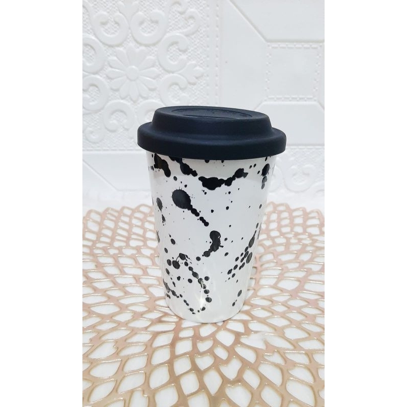Tumbler Keramik - Tumbler Mug Keramik White Ink Black
