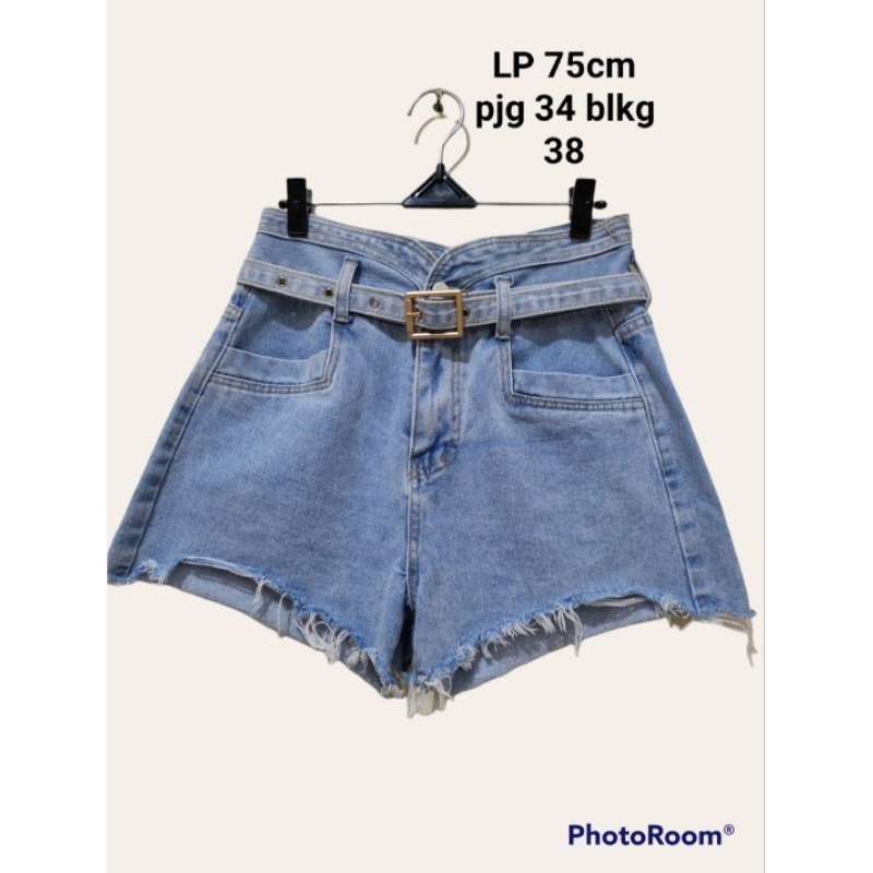 preloved branded high waist short Denim pants with belt celana pendek jeans high waist